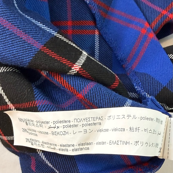 ZARA Blue Plaid Asymmetrical Set/Off-The-Shoulder Top & Ruched Slit Midi Skirt - Picture 15 of 16